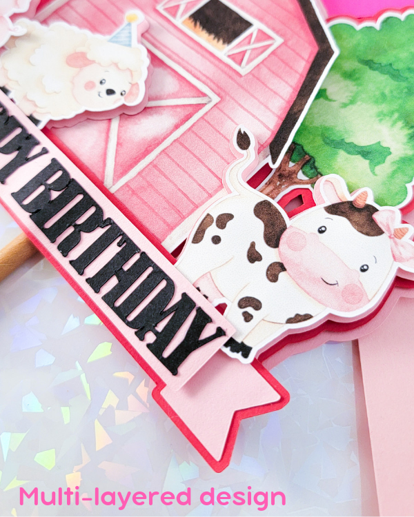 Pink Farm Cake Topper