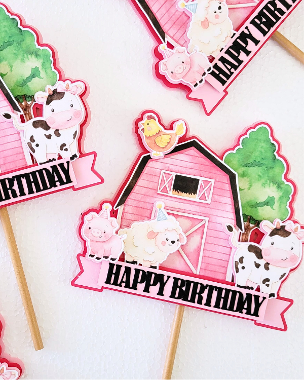 Pink Farm Cake Topper