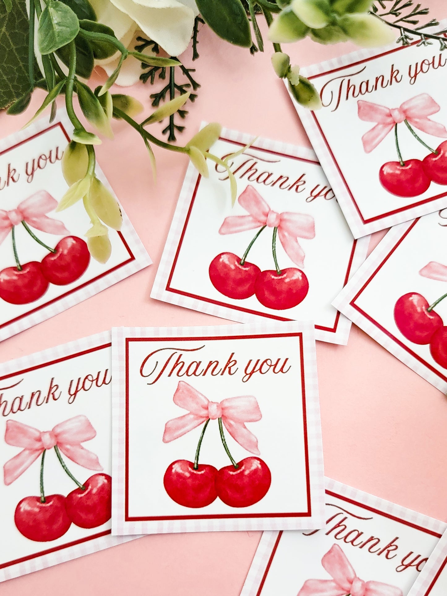 Cherry 'Thank you' Stickers (2" square)