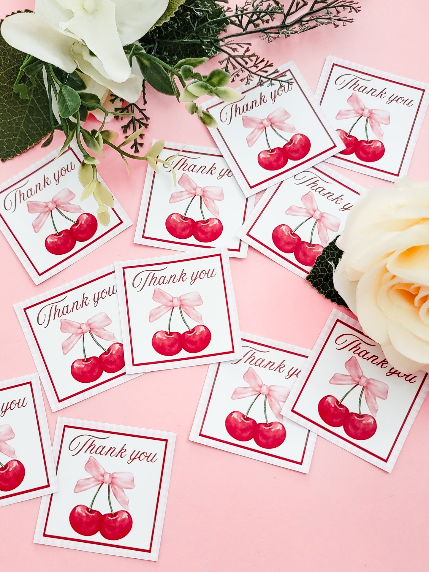 Cherry 'Thank you' Stickers (2" square)