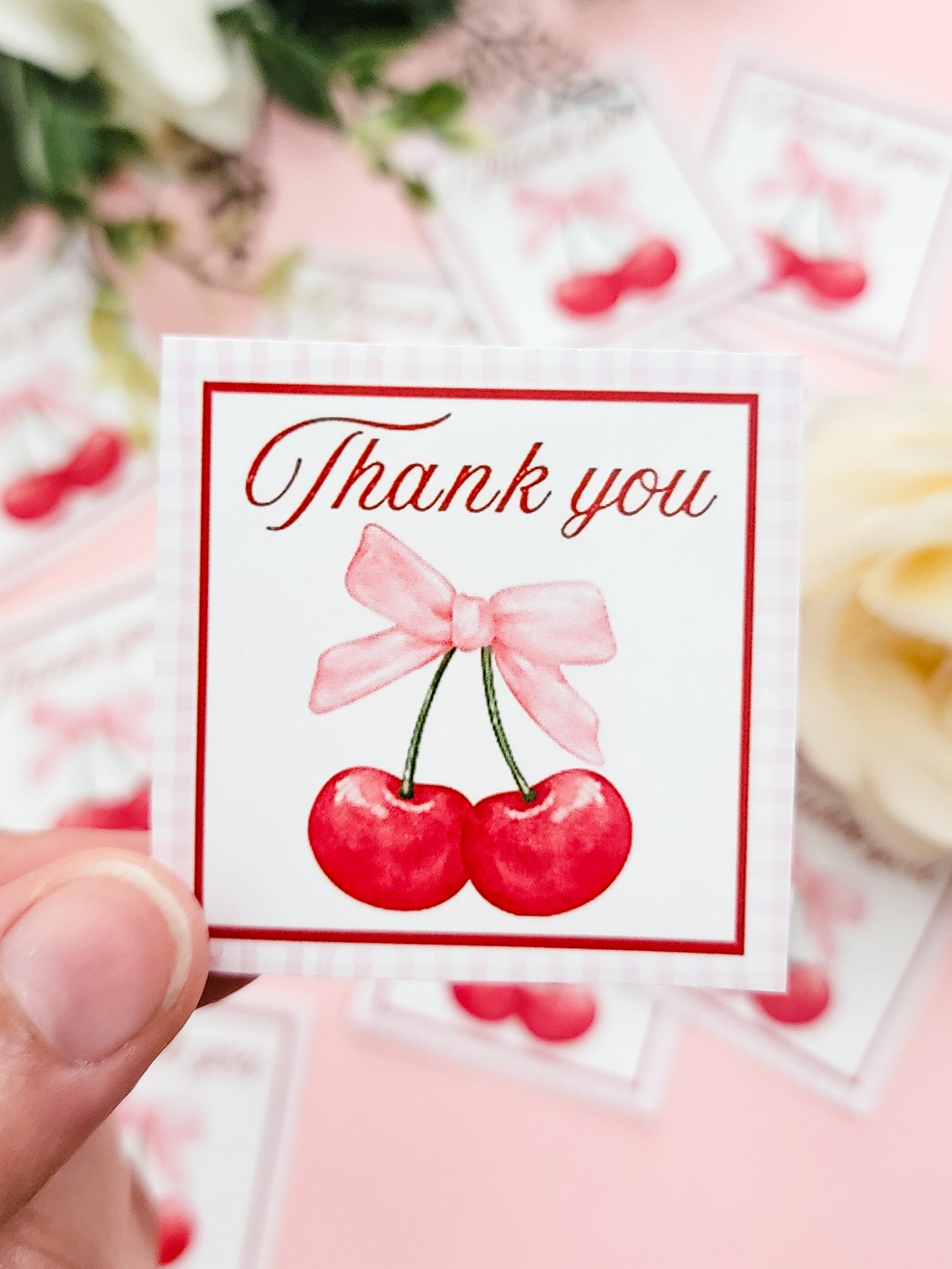 Cherry 'Thank you' Stickers (2" square)