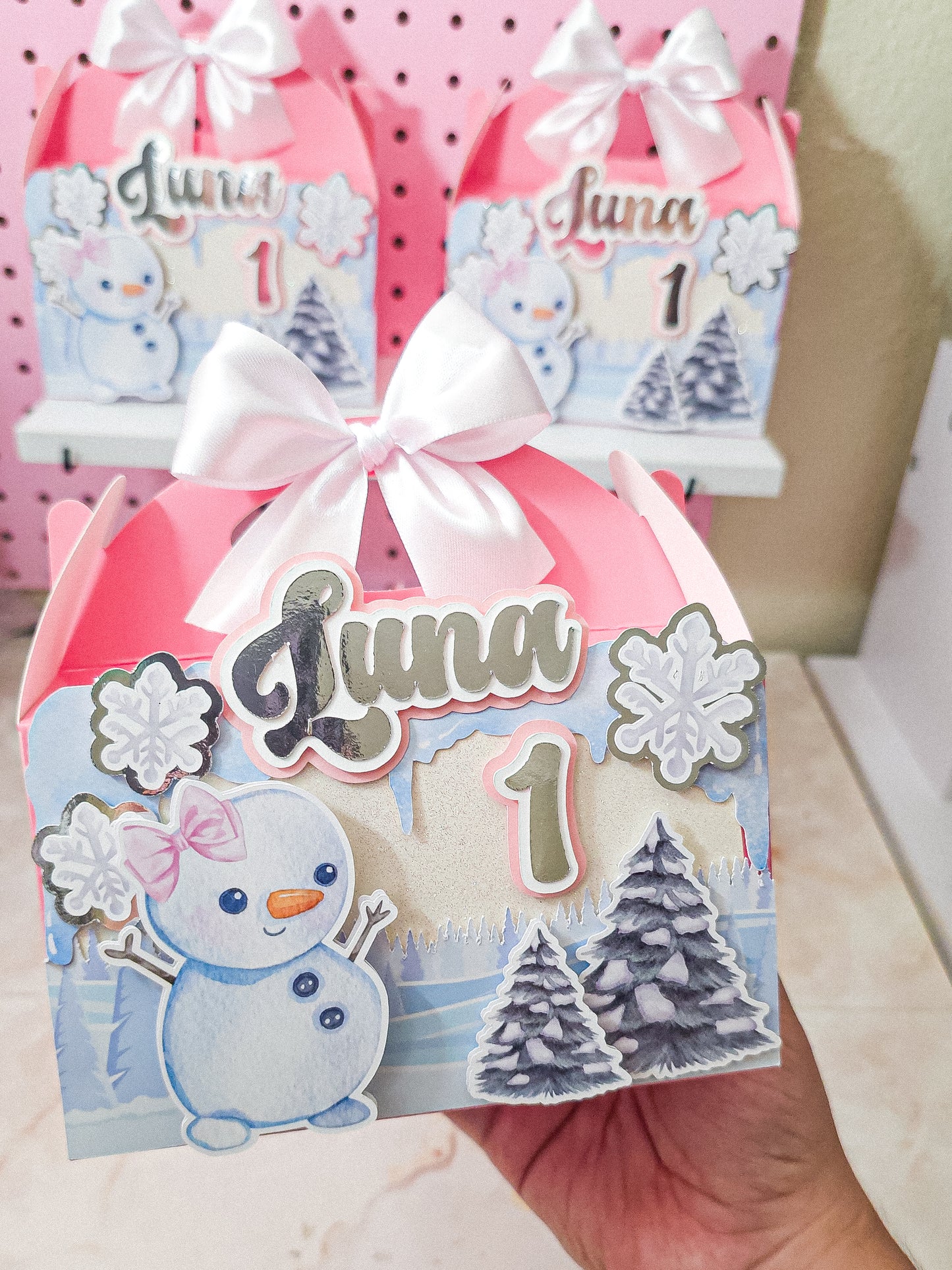Pink Winter Wonderland Favor Boxes - Personalized