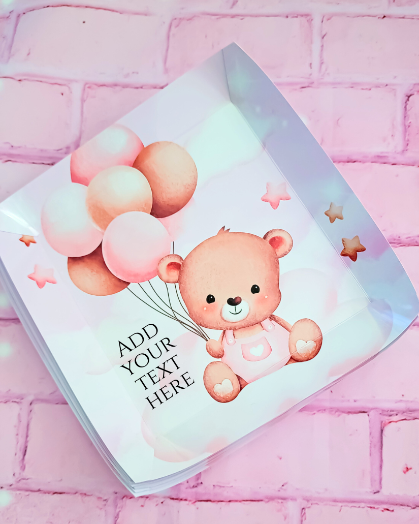 Pink Teddy Bear Party Plates | Customizable text | Personalized | Baby Shower