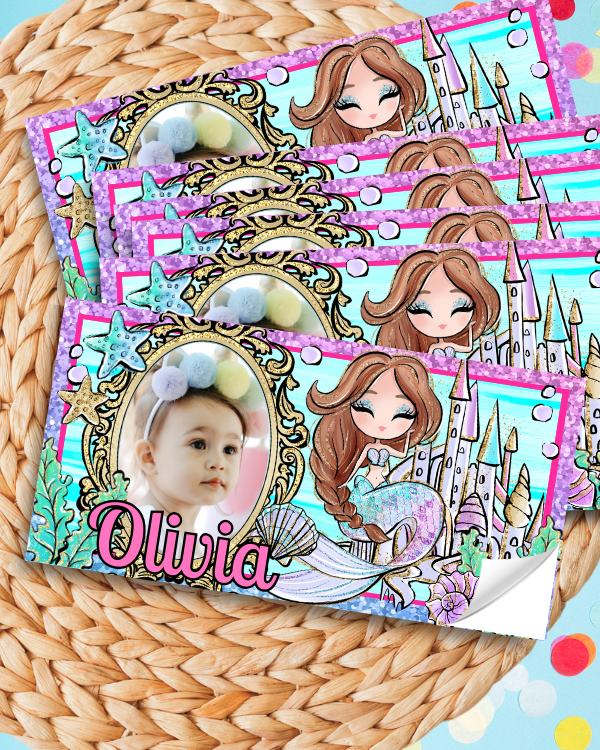 Personalized Mermaid Favor Box Sticker Labels