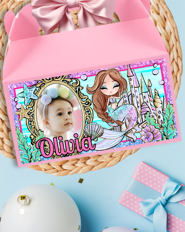 Personalized Mermaid Favor Box Sticker Labels