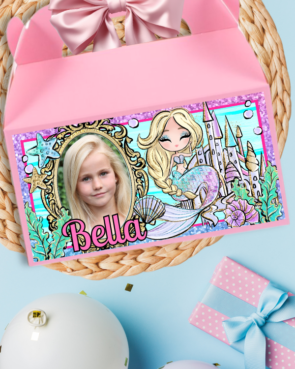 Personalized Mermaid Favor Box Sticker Labels