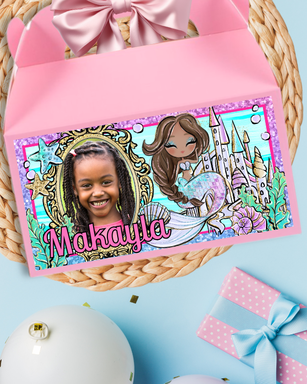 Personalized Mermaid Favor Box Sticker Labels