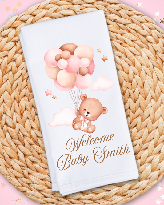Personalized Teddy Bear Dinner Napkins - Pink