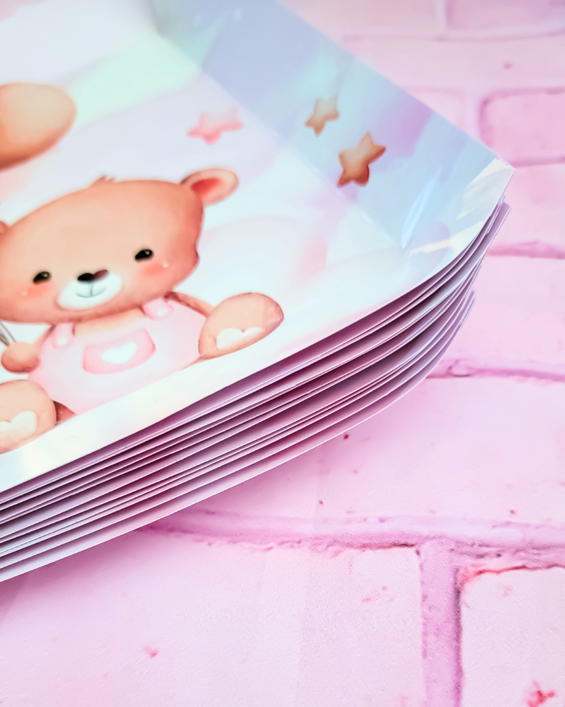 Pink Teddy Bear Party Plates | Customizable text | Personalized | Baby Shower
