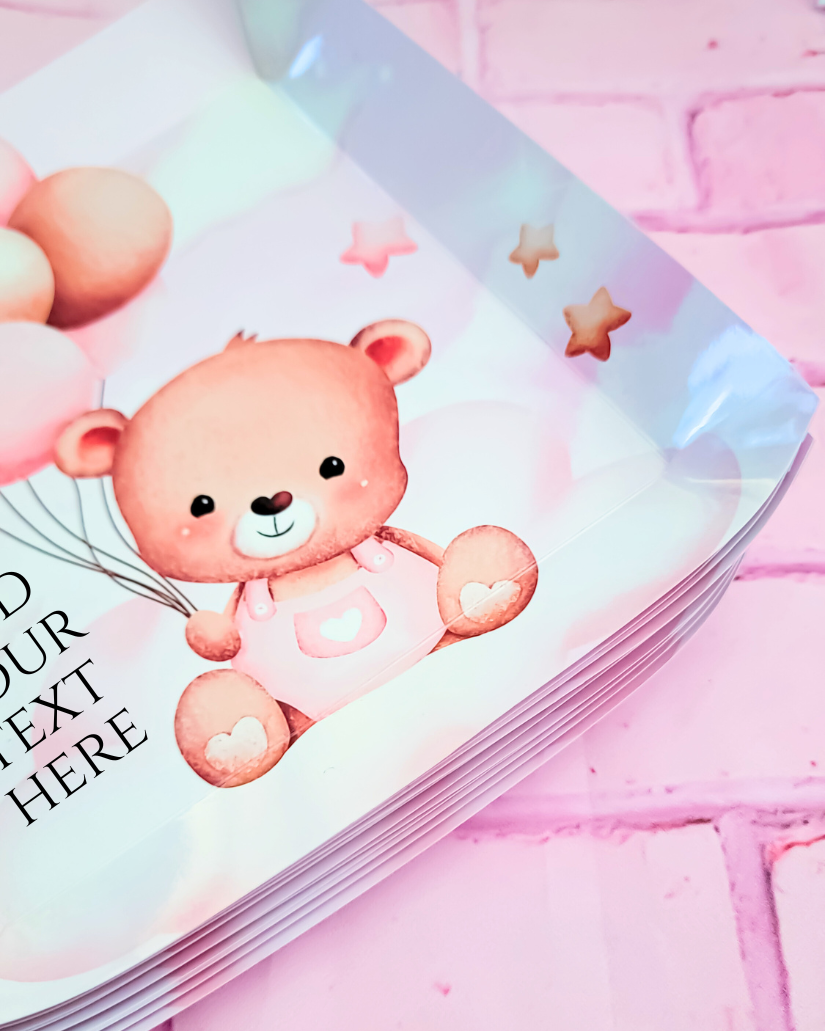 Pink Teddy Bear Party Plates | Customizable text | Personalized | Baby Shower