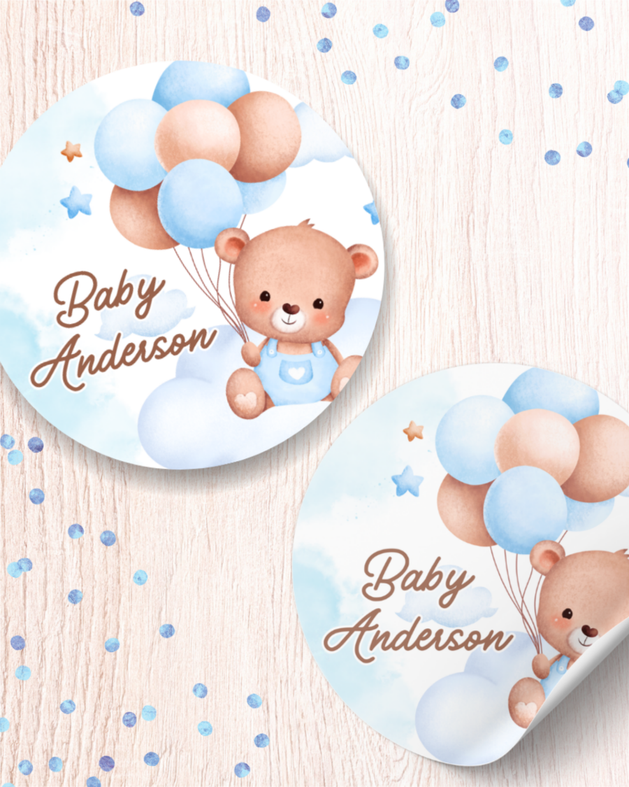 Blue Teddy Stickers - Personalized