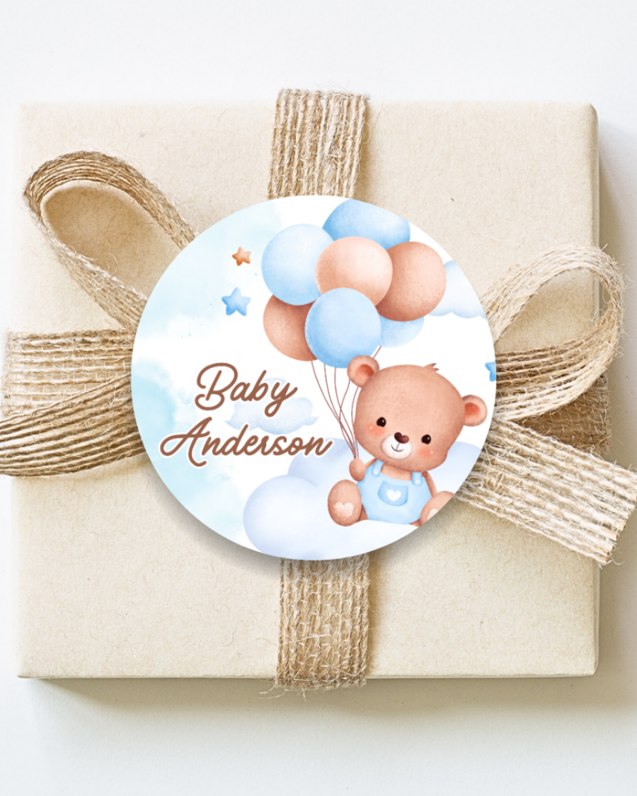 Blue Teddy Stickers - Personalized