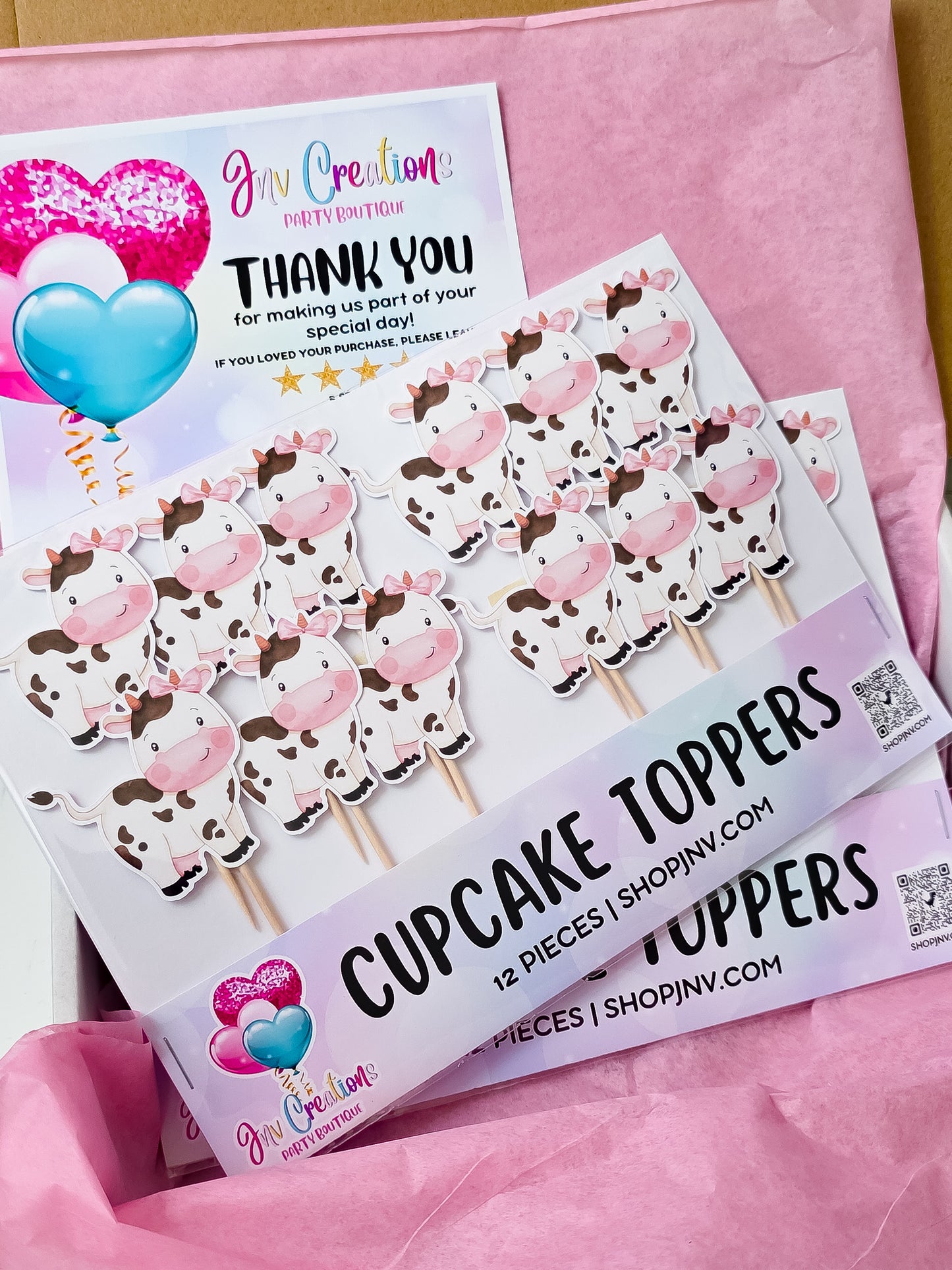 Pink Cow Cupcake Toppers - 12pcs.