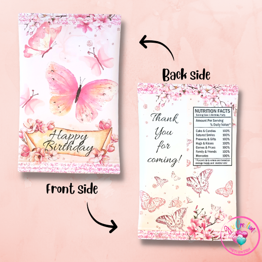 Chip Bag Digital Download - Pink Butterfly Birthday