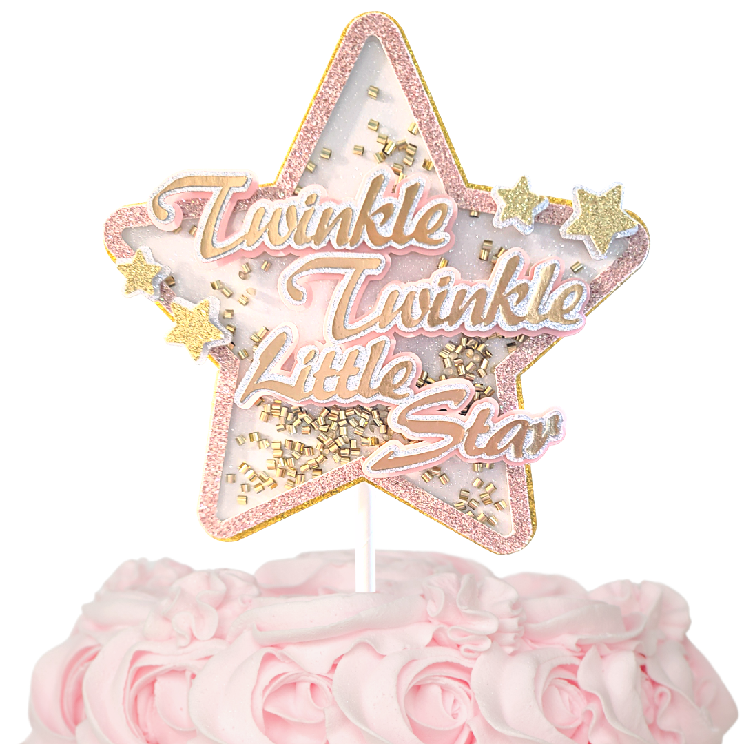 'Twinkle Twinkle' Pink Cake Topper Shaker