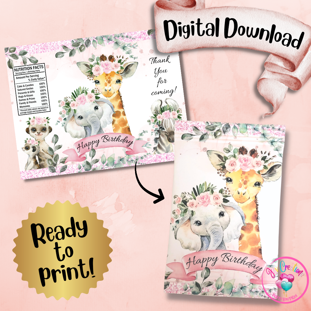 Chip Bag Digital Download - Floral Safari Birthday