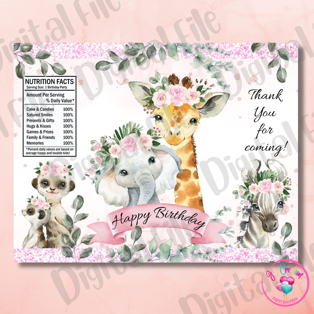 Chip Bag Digital Download - Floral Safari Birthday