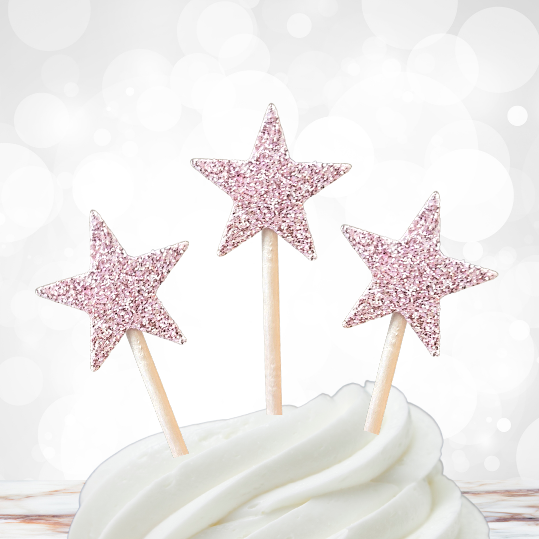'Pink Twinkle Star' Cupcake Toppers