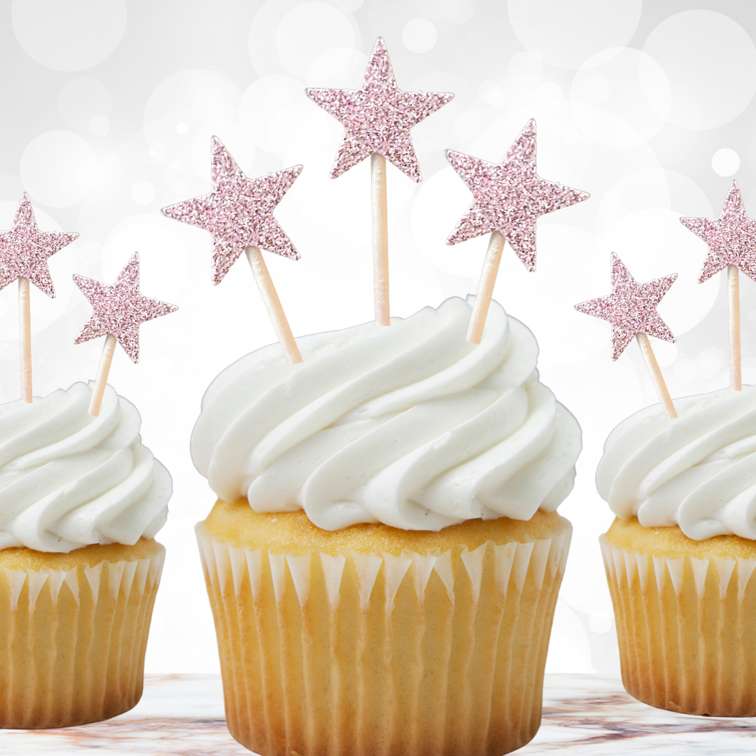 'Pink Twinkle Star' Cupcake Toppers