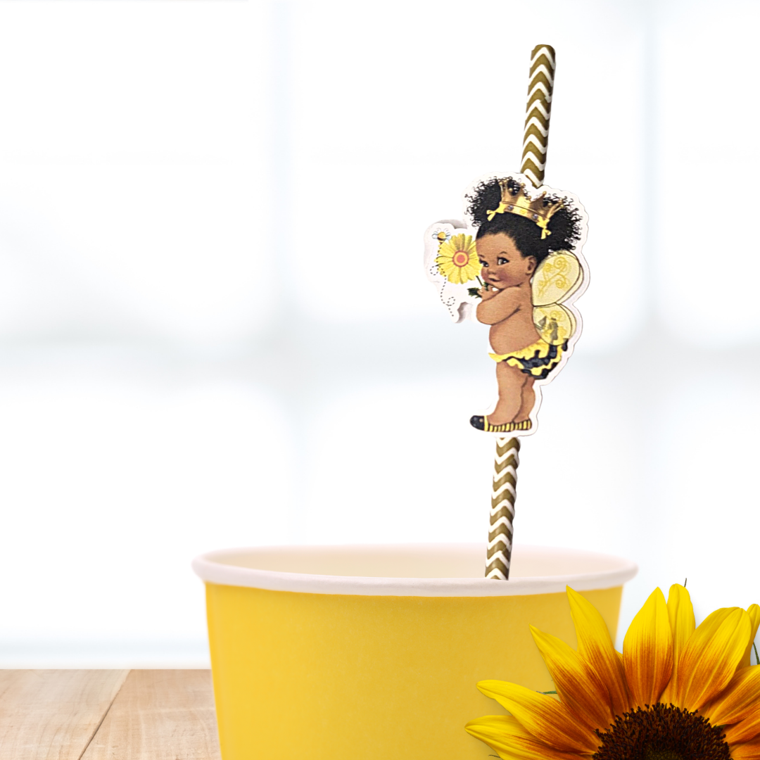 'Bumble Bee Princess' Paper Straws - 12 pcs.