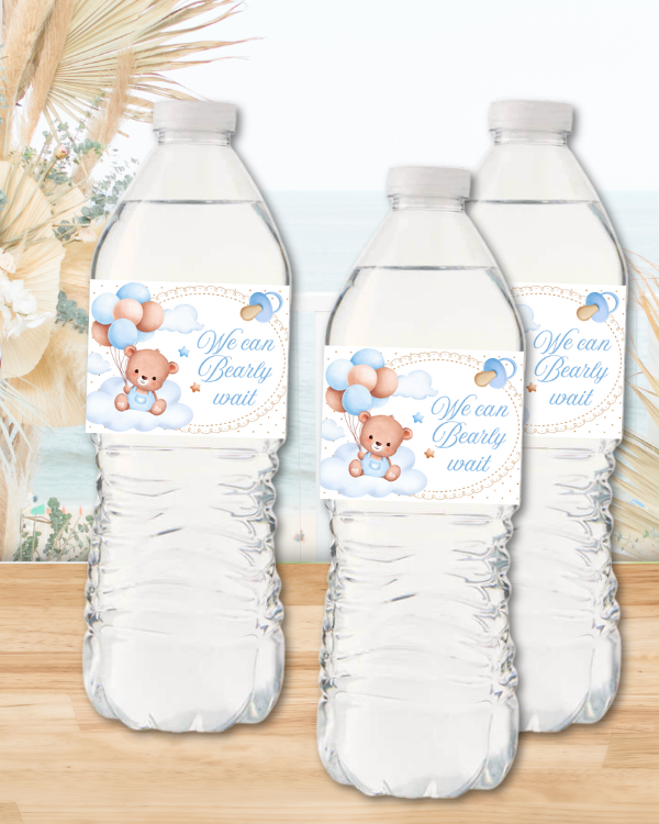 Blue Teddy Bear Water Bottle Labels