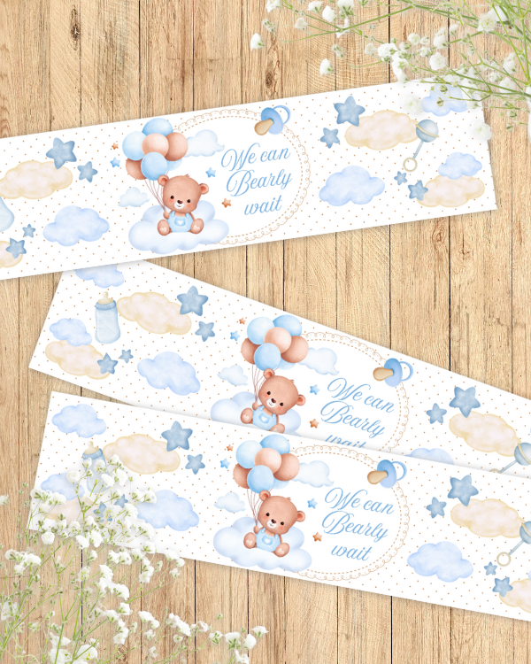 Blue Teddy Bear Water Bottle Labels