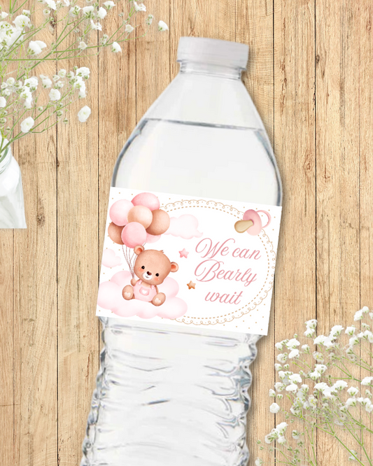 Pink Teddy Bear Water Bottle Labels