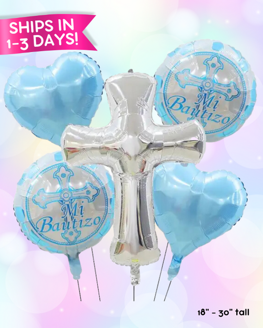 "Mi Bautizo" Blue Foil Balloon Set