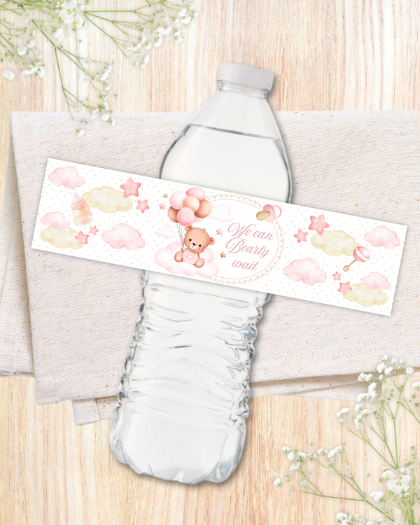 Pink Teddy Bear Water Bottle Labels