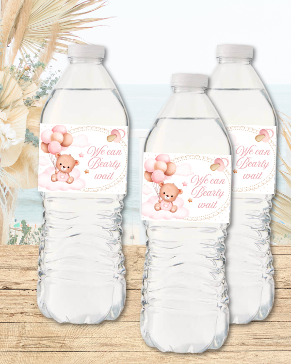 Pink Teddy Bear Water Bottle Labels