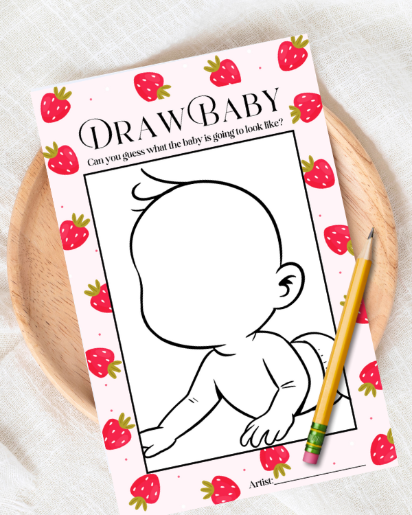 Strawberry Baby Shower Game - 'Draw Baby'