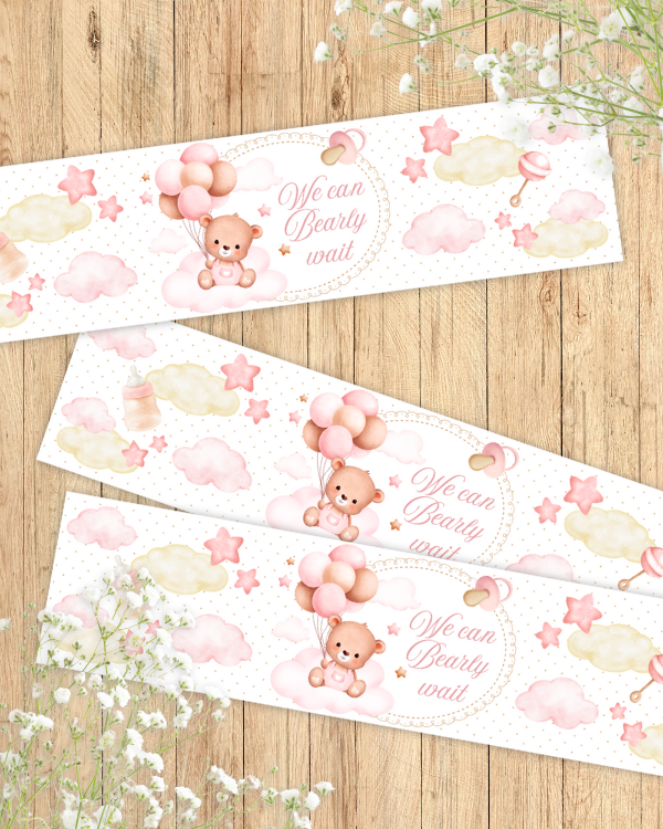 Pink Teddy Bear Water Bottle Labels