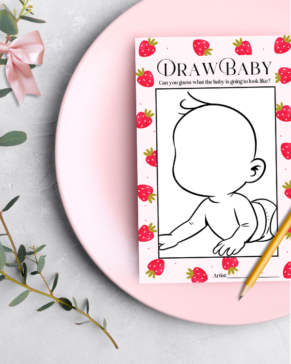 Strawberry Baby Shower Game - 'Draw Baby'