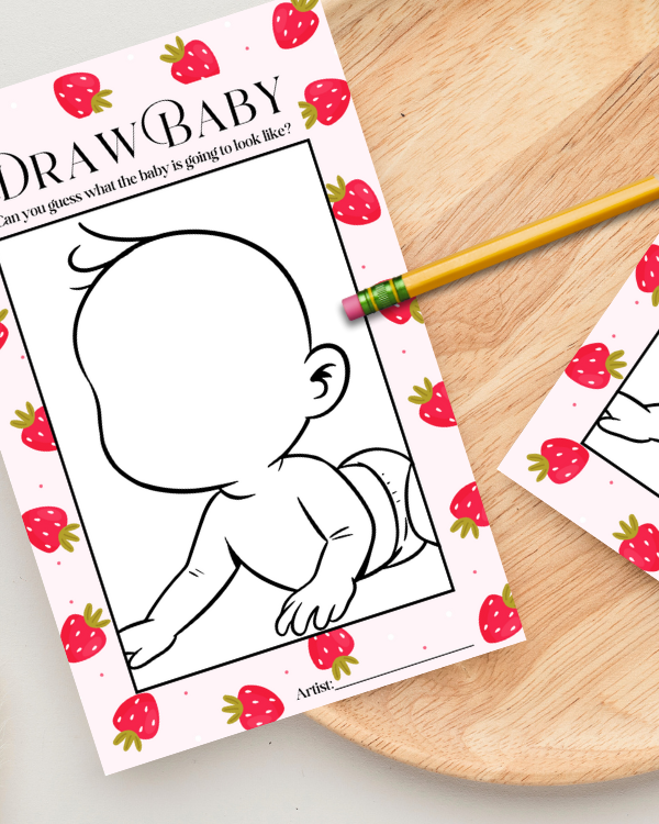 Strawberry Baby Shower Game - 'Draw Baby'