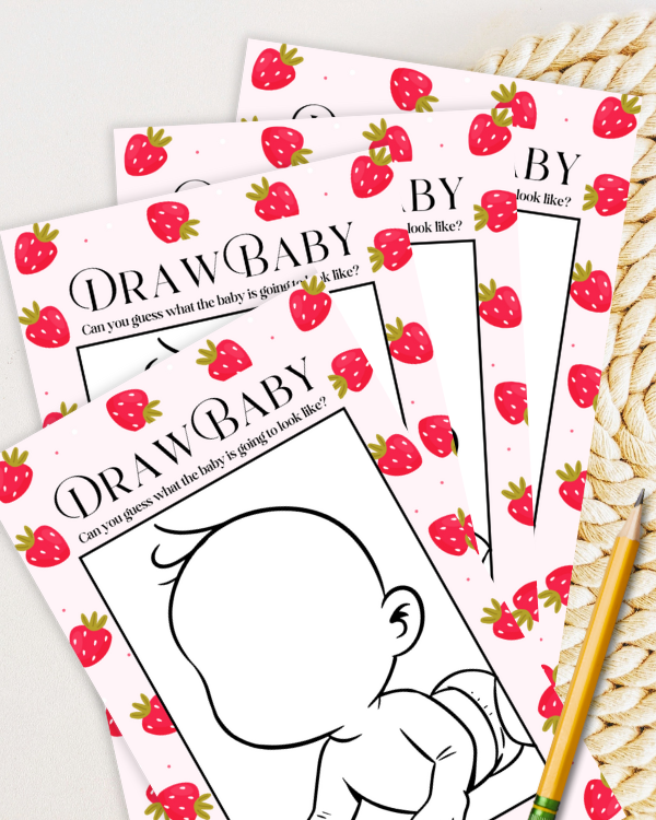 Strawberry Baby Shower Game - 'Draw Baby'