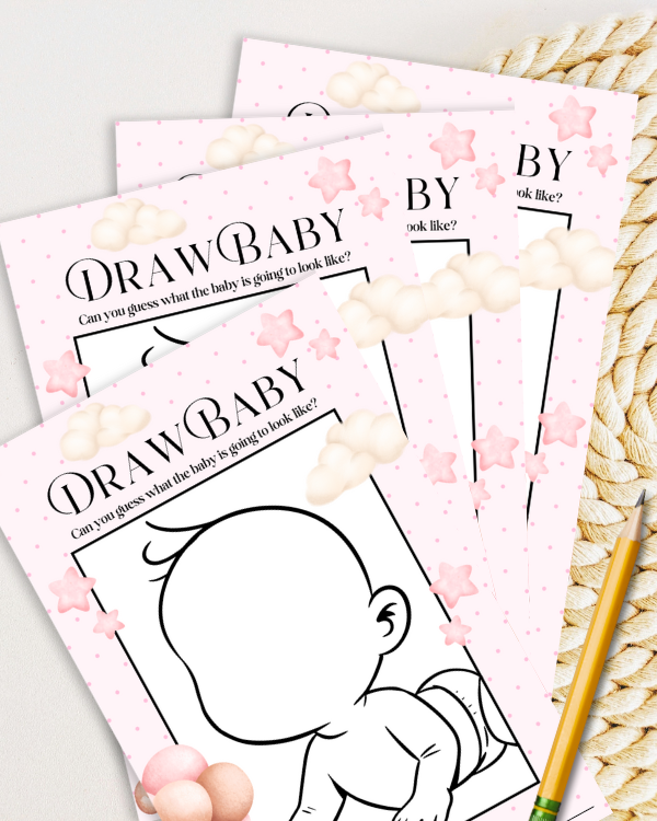 Pink Teddy Baby Shower Game - 'Draw Baby'