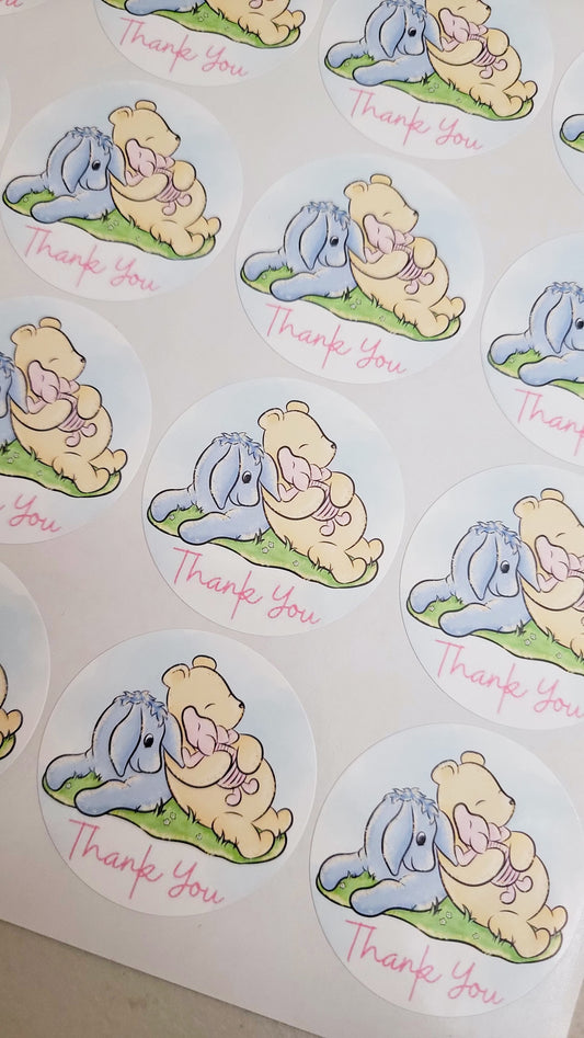 Winnie the Pooh "Thank You" Stickers - Pink