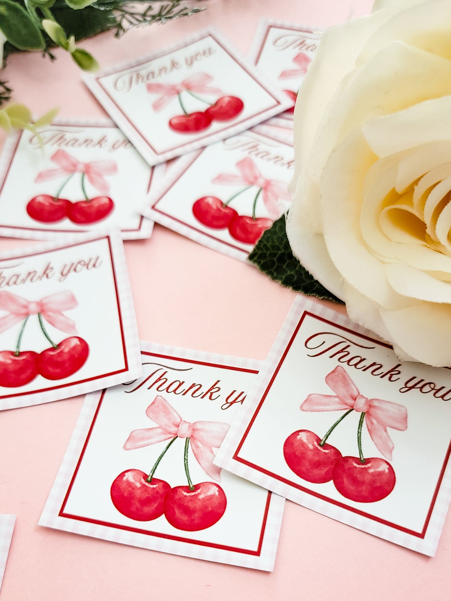 Cherry 'Thank you' Stickers (2" square)