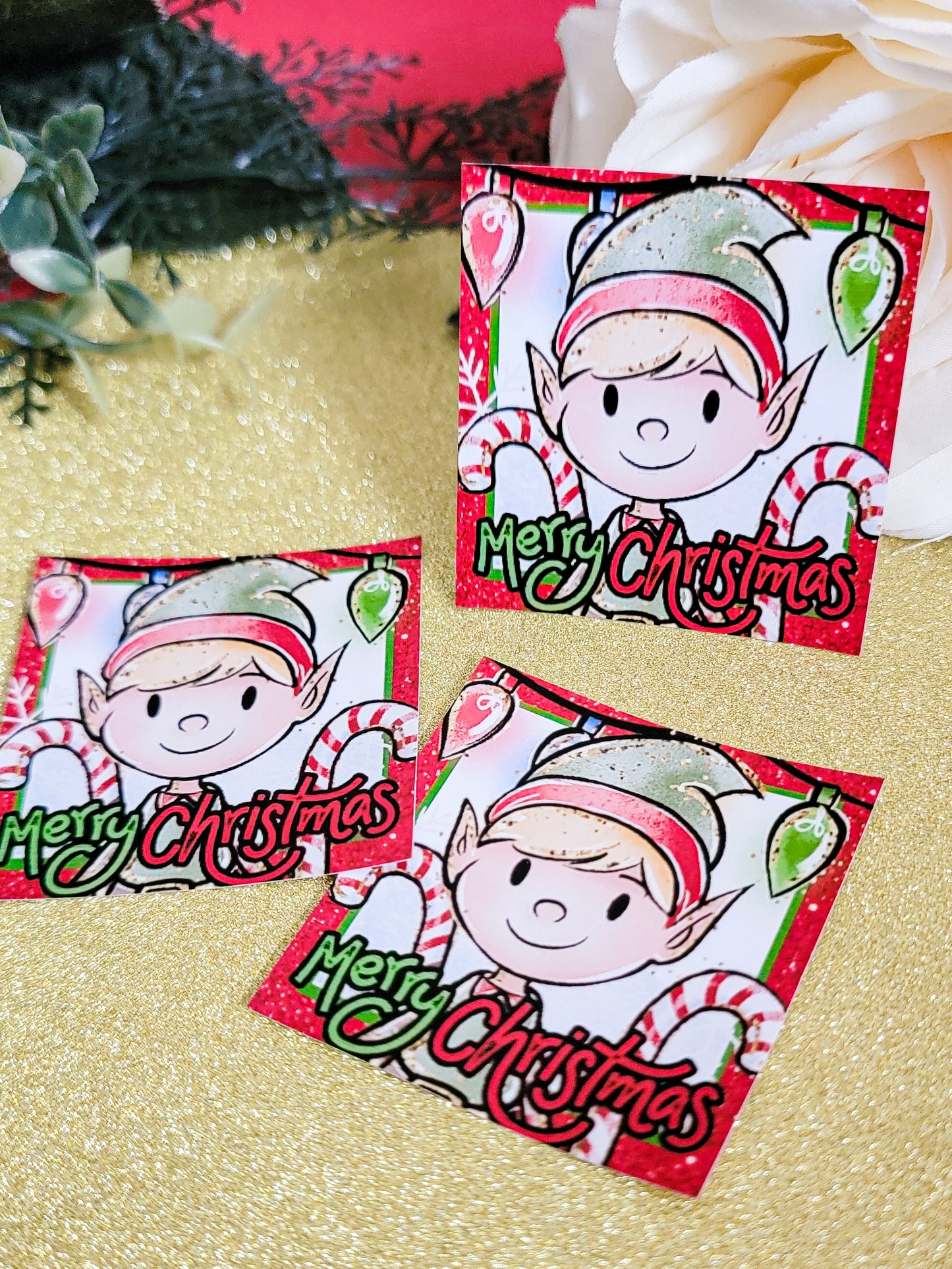 Christmas Elf Stickers (2" square)