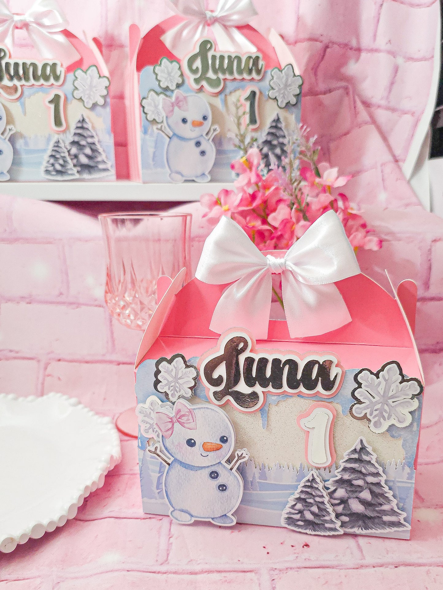 Pink Winter Wonderland Favor Boxes - Personalized