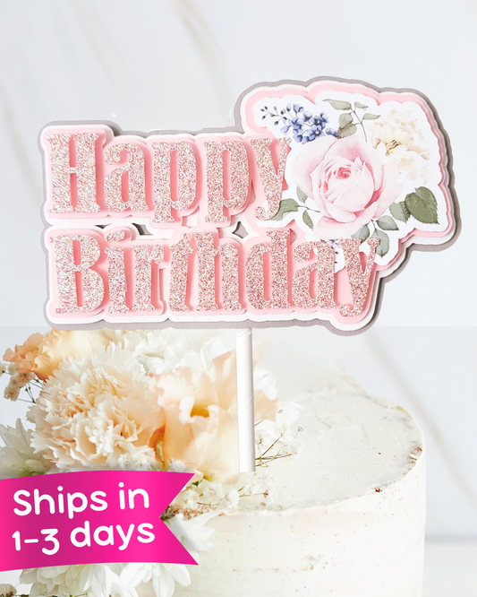 Blush "Happy Birthday" Cake Topper