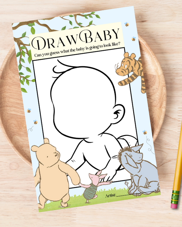 Winnie the Pooh Baby Shower Game - 'Draw Baby'