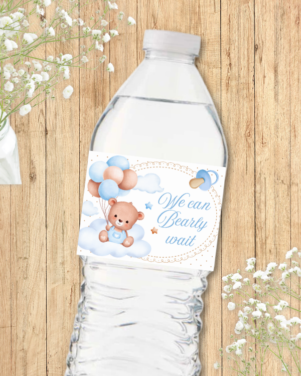 Blue Teddy Bear Water Bottle Labels