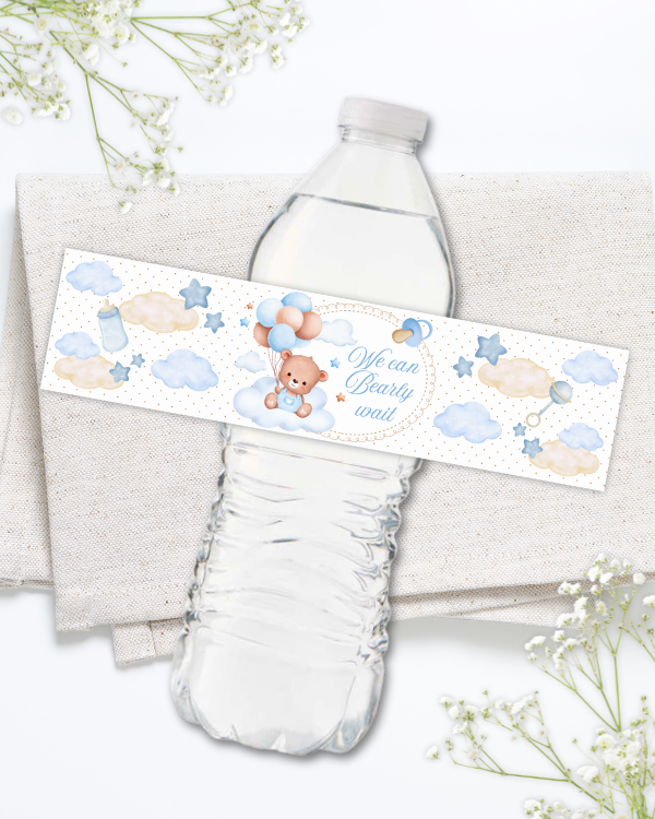 Blue Teddy Bear Water Bottle Labels