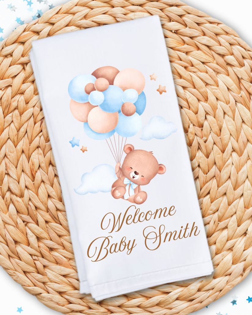 Personalized Teddy Bear Dinner Napkins - Blue