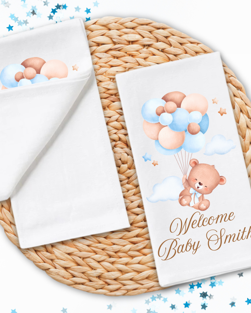 Personalized Teddy Bear Dinner Napkins - Blue
