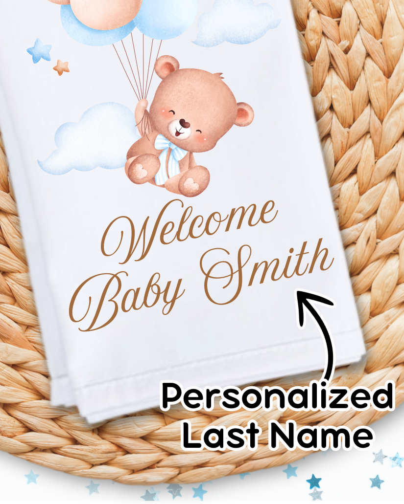 Personalized Teddy Bear Dinner Napkins - Blue