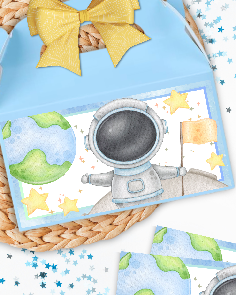 Outer Space Favor Box Sticker Labels - Blue