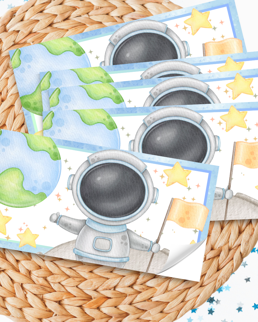 Outer Space Favor Box Sticker Labels - Blue