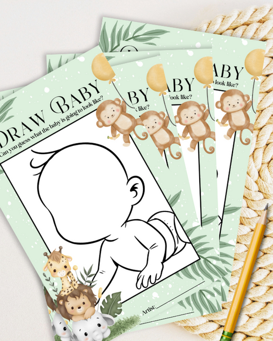 Jungle Safari Baby Shower Game - 'Draw Baby'